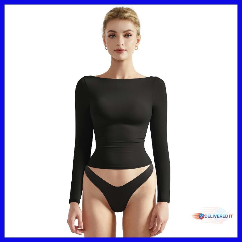 Double Lined Crop Top Long Sleeve Slim Fit Moisture Wicking